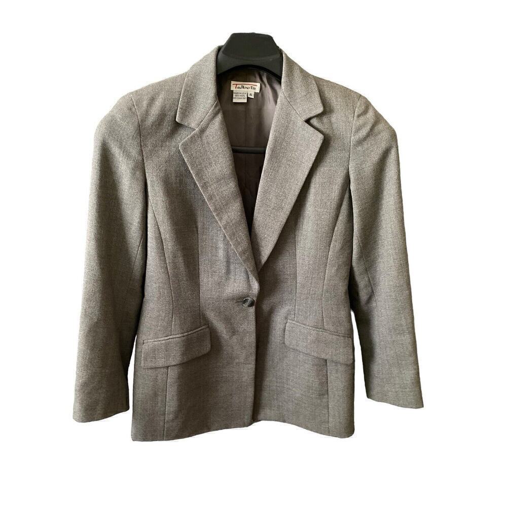 Vintage Talbots Womens Size 4 Wool Blazer Jacket Gray Charcoal Made in USA